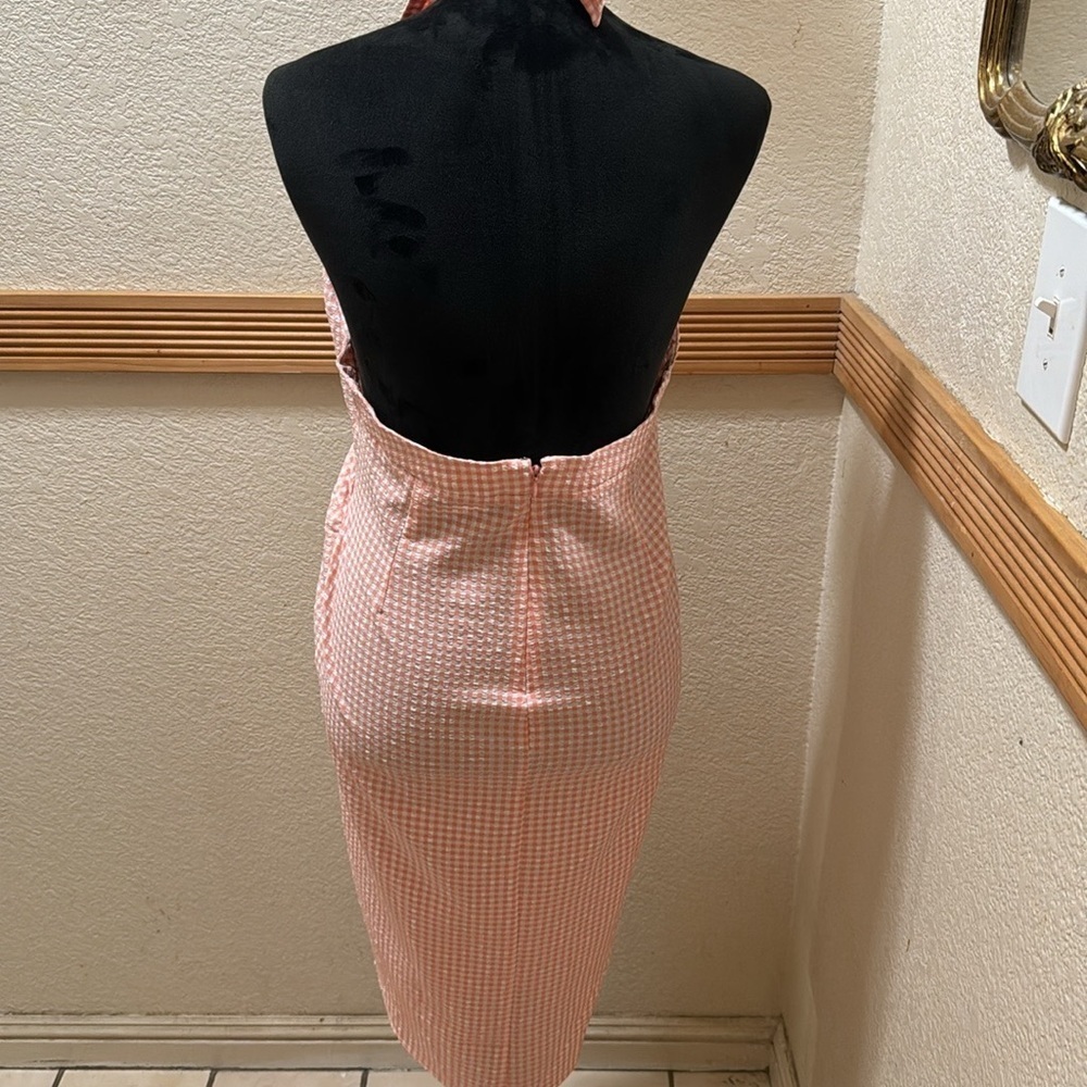 Mango Pink and White Halter Neck Open back Gingham dress size L - Picture 7 of 8